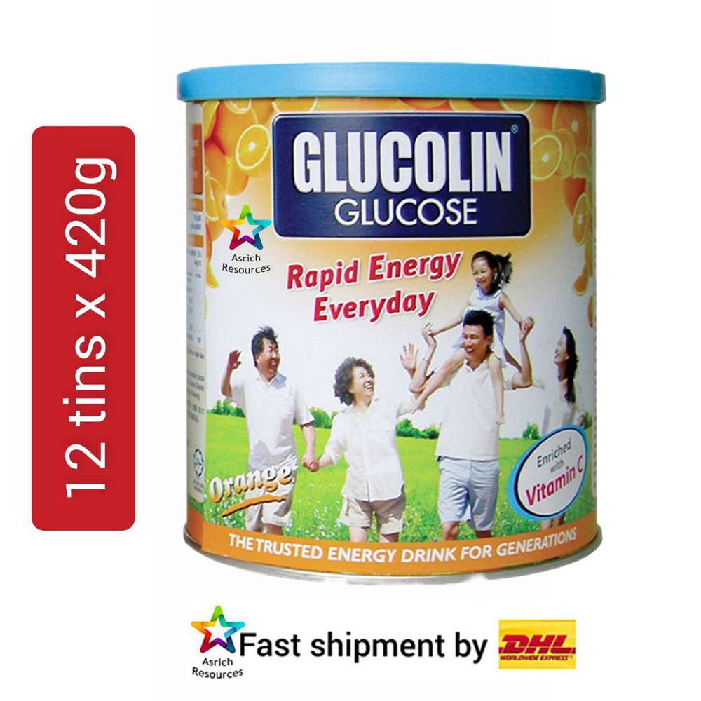 12 tins x420g Glucose Powder + Vitamin D Instant Energy Orange + GIFT + Fast DHL