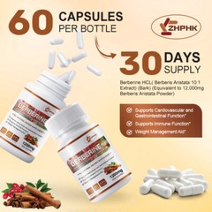 ZHPHK Premium Berberine HCL 1400mg Plus Organic Ceylon Cinnamon 60 Caps