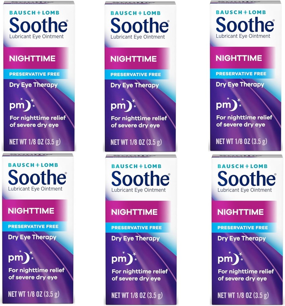 Bausch + Lomb Soothe Lubricant Eye Ointment Night Time – 0.13 oz, Pack of 6
