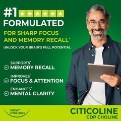 Citicoline CDP Choline 1000mg – Extra Strength Brain Supplements for Memory a…