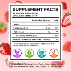 Potassium Gummies, Bicarbonate Supplement for 60 Count (Pack of 1)