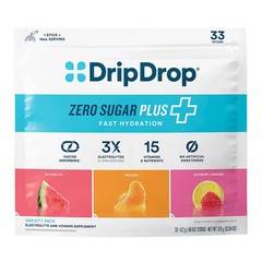 DripDrop Hydration Zero Sugar Plus Variety Pack, 3 Flavors, 33 Stick Packs