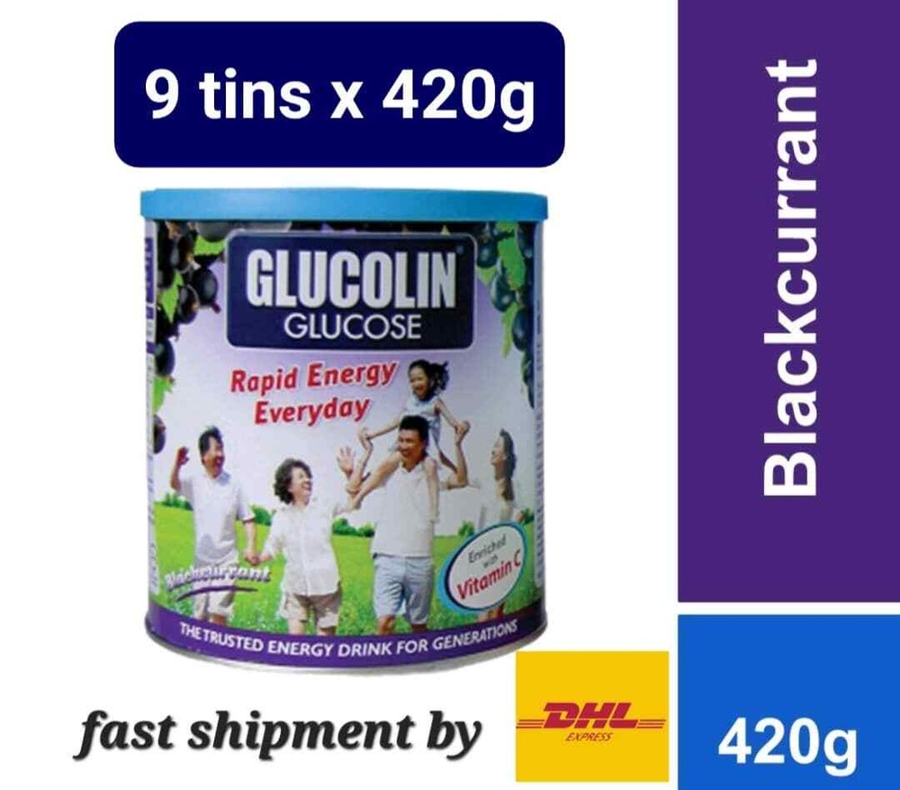 9x420g Glucolin Glucose Powder + Vitamin C Instant Energy Blackcurrent – DHL Exp