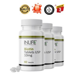 3 Pack IN.LIFE Biotin 10000mcg Vitamin B7 60 Tablets