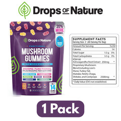 Drops of Nature Mushroom Gummies Lion’s Mane Ashwagandha 80ct Vegan EXP 02/27