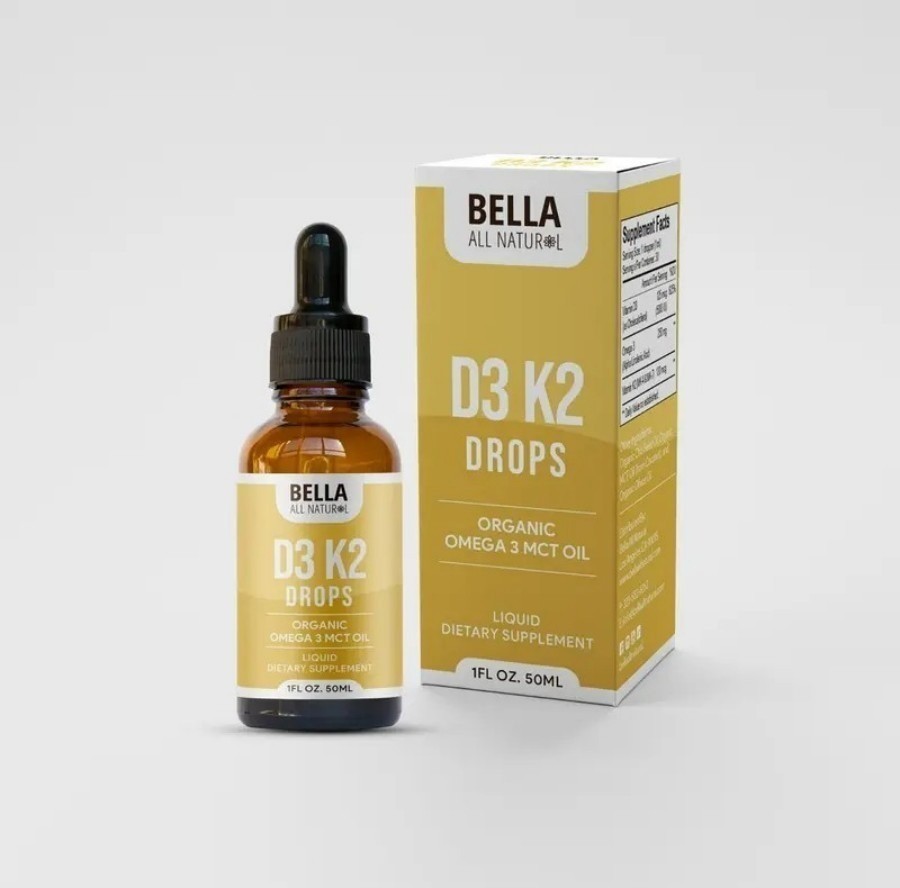 Bella All Natural Organic Vitamin D3 K2 Liquid Drops MCT Oil Omega 50ml New