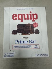 Equip Foods Prime Bar Chocolate Grass-Fed Beef Protein Bars, 12 Count