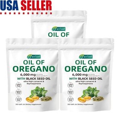 Oil of Oregano Softgels w/Black Seed –6000mg High Potency –900 Count (Pack of 3)