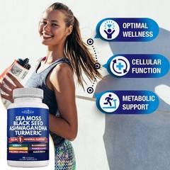 NEW AGE Sea Moss Black Seed Oil Ashwagandha 60 Count (Pack of 1), Silica