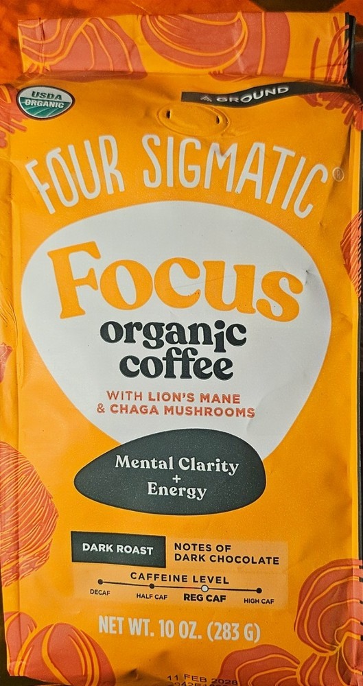 Four Sigmatic Focus Organic Ground Coffee Lions Mane Chaga 12oz Sealed Exp 02/28