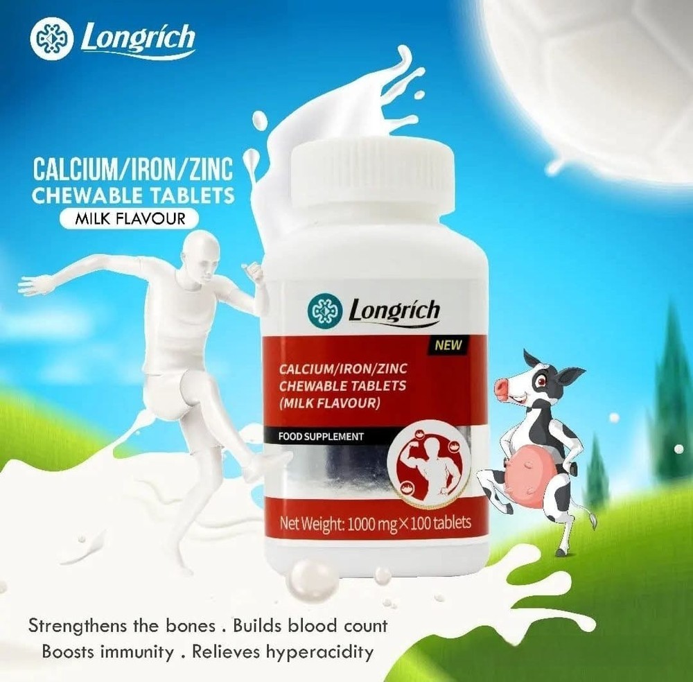 Longrich Calcium- Iron & Zinc Chewable Tablets/ Calcium Milk Flavor