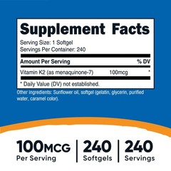 Nutricost Vitamin K2 MK-7 100 mcg, 240 Softgels – Gluten Free and Non-GMO MK7