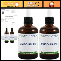 2X DMSO 99.9% Pure Dimethyl Sulfoxide Liquid – Low Odor, High Purity, 3.4 Oz Eac
