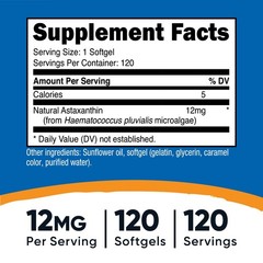 Nutricost Astaxanthin 12mg, 120 Softgels – Gluten Free & Non-GMO