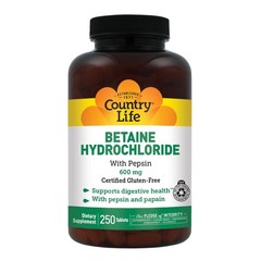 Betaine Hydrochloride with Pepsin 600mg – Digestive Support, 250 Tablets