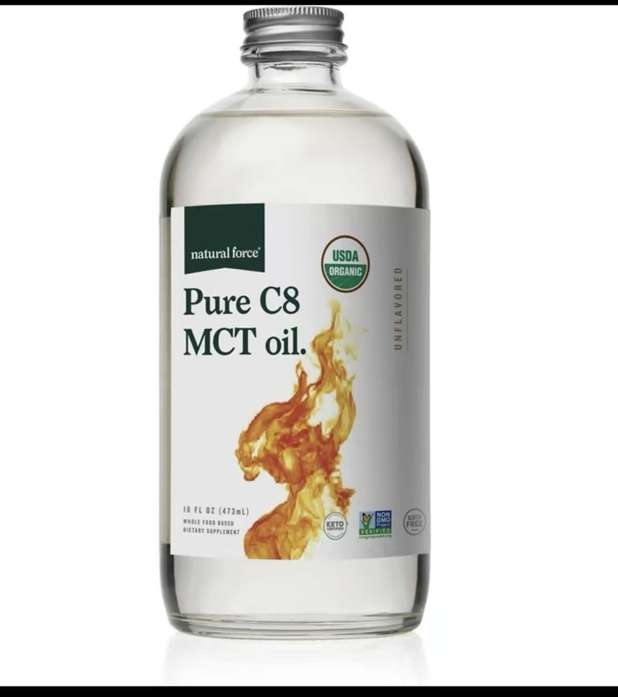 Natural Force Pure C8 MCT Oil USDA Organic Non-GMO Keto Unflavored 16 fl oz