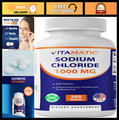 Sodium Chloride 1000mg – 365 Tablets Electrolyte Replenisher, Hydration Support,