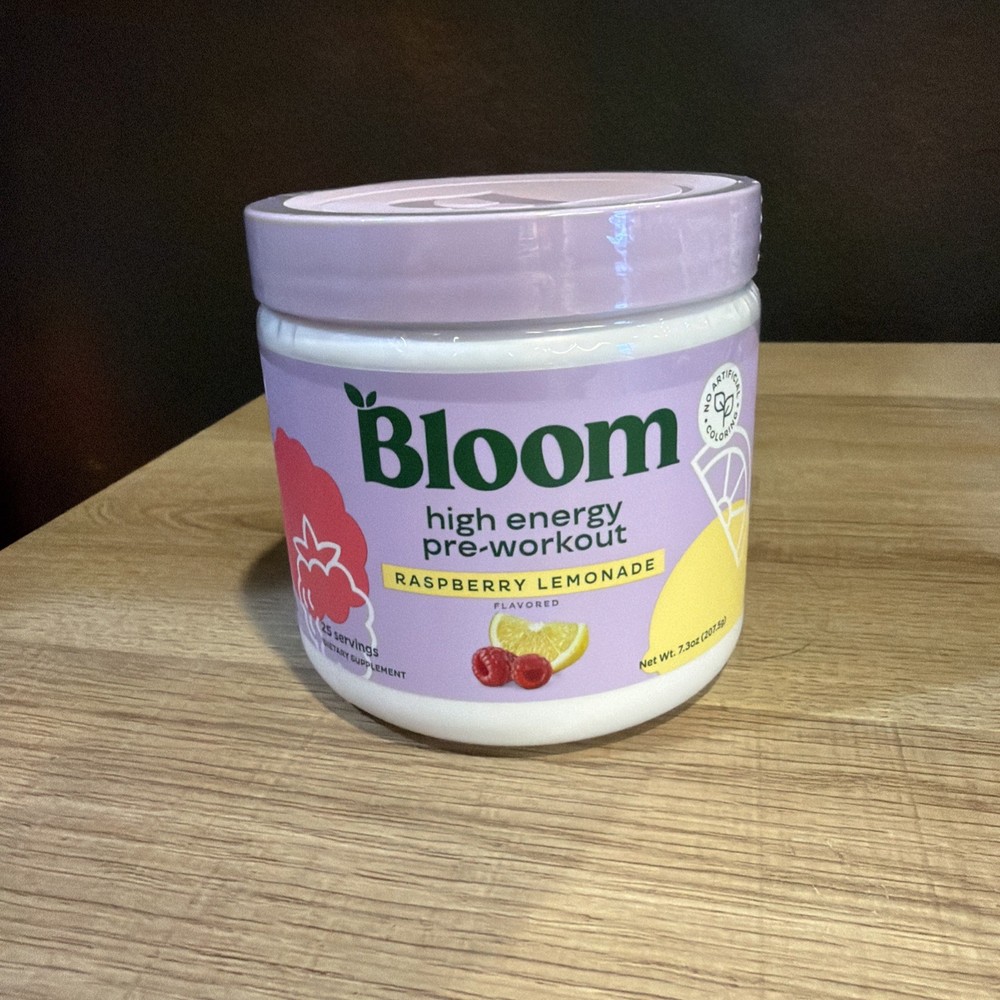 Bloom High Energy pre-workout Raspberry Lemonade 25 Serv 7.3 Oz Exp 5/27