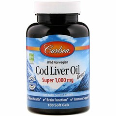 Carlson Wild Norwegian, Cod Liver Oil Gems, 1,000 mg, 100 Soft Gels