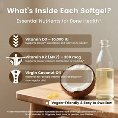 VEV Vitamin D3 K2 MK7 Softgels,10000IU D3 +200mcg K2 with Coconut Oil,300 Count