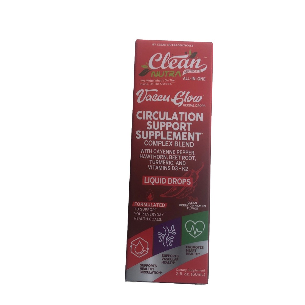 Clean Nutra Vascu Glow Circulation Drops D3 + K2 Cayenne Berry Cinnamon 2 fl oz