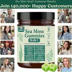3PCS 16 in 1 Organic Sea Moss Gummy Irishmoss Extract 6000Mg Green Apple Flavor