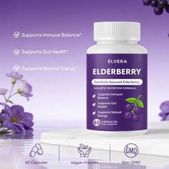 Organic Black Elderberry Gut Complex , With Zinc & Vitamin C 60 Non-GM Capsules