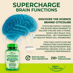 Citicoline CDP Choline 1000mg – Extra Strength Brain Supplements for Memory a…