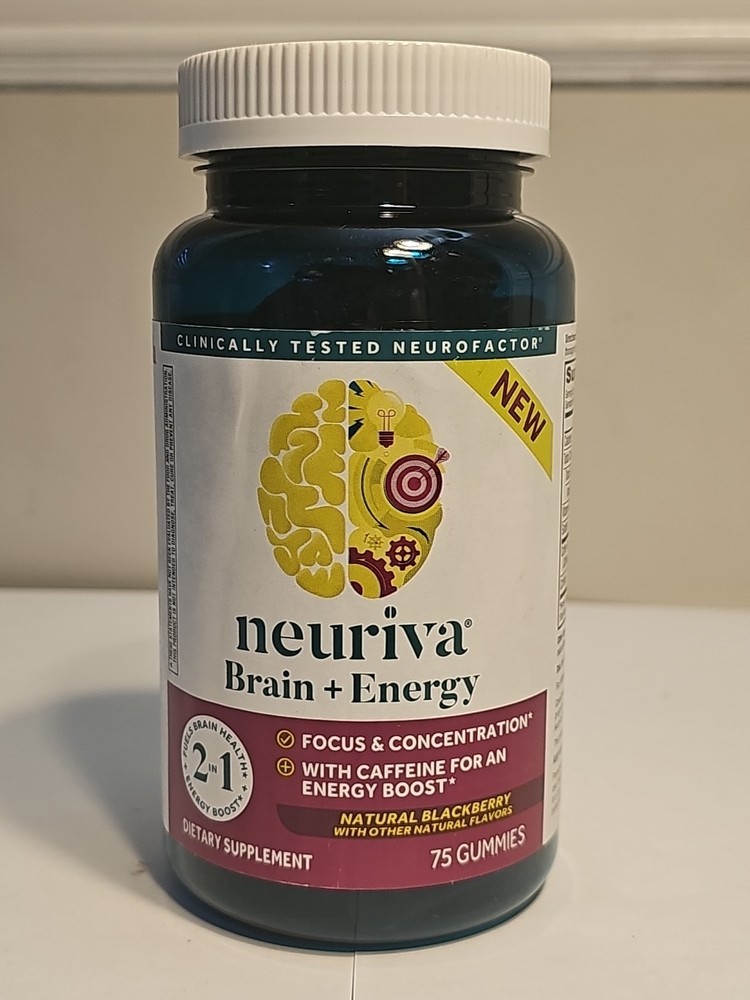 NEURIVA Brain + Energy Gummies Focus Concentration Vitamin B12 75 Ct Ex 09/2026