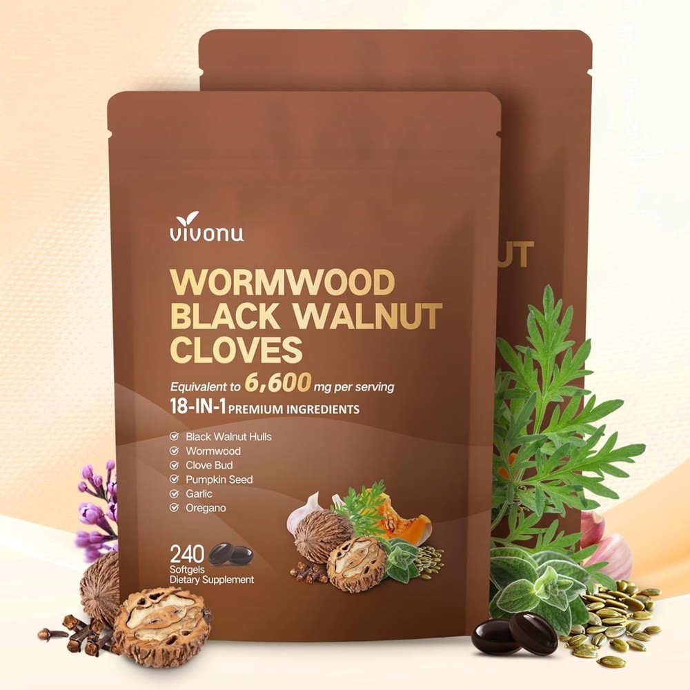 18-in-1 Black Walnut Wormwood Cleanse for Humans, 160 Day Supply, 6600mg Serv…