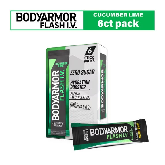 BODYARMOR Flash IV Electrolyte Packets, Cucumber Lime – Zero Sugar Drink Mix, Si
