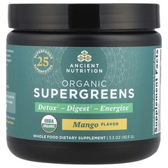 2 X Ancient Nutrition, Organic SuperGreens, Mango, 3.3 oz (92.5 g)-worldwide