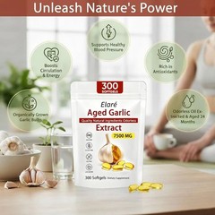 2 PACK Elare Aged Garlic Extract, 300 Softgels, 7500mg Odorless | Heart & Immune