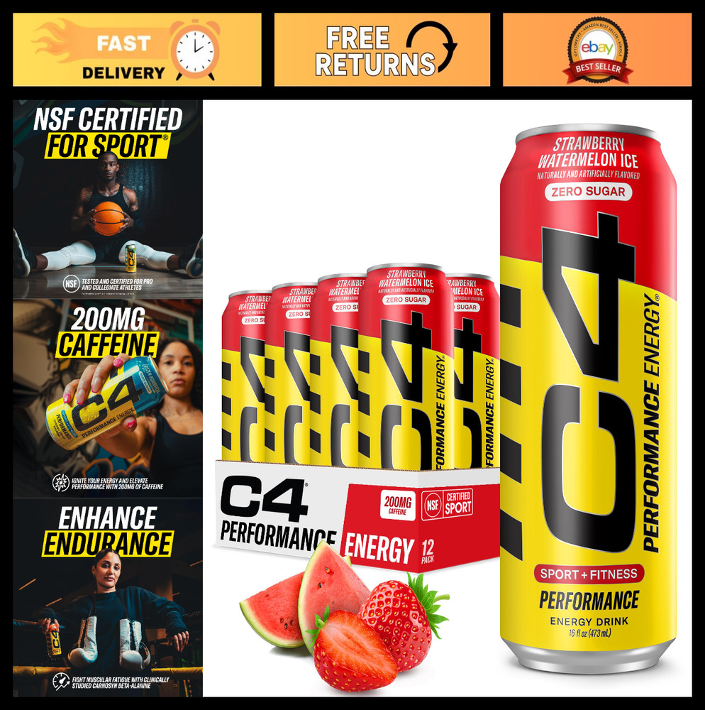 Sugar Free Energy Drink 16oz (Pack of 12) – Strawberry Watermelon Ice, No Artifi