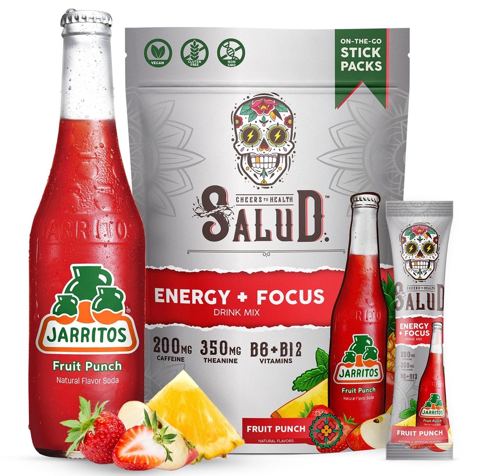 Salud x Jarritos 2-in-1 Energy Drink Powder + Focus, 15 Servings, Fruit Punch