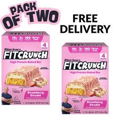 FITCRUNCH High Protein Baked Bar, Strawberry Strudel, 16g Protein, 1.62 oz, 4 Ct