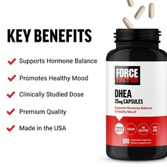 Force Factor DHEA 25mg, DHEA Supplement, 100 Vegetable Capsules