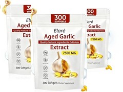 1-3Pack Elare Aged Garlic Extract, 300 Softgels, 7500mg Odorless Heart & Immune