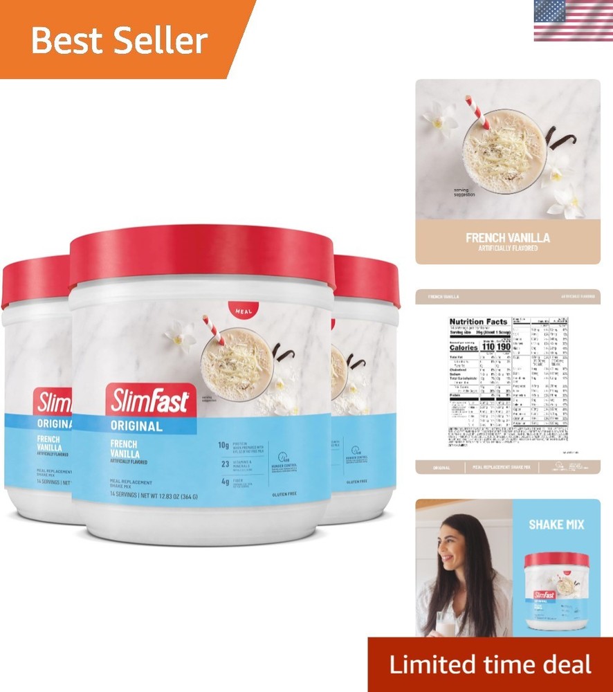 Gluten-Free French Vanilla Shake Mix – 10g Protein, 42 Servings Total, Pack of 3