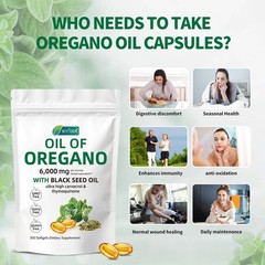 Oil of Oregano 300 Softgels with Black Seed Oil – 6000mg Oregano Oil Strength