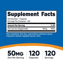 Nutricost Zinc Bisglycinate (50mg) 120 Vegan Capsules – GMO-Free, Gluten-Free