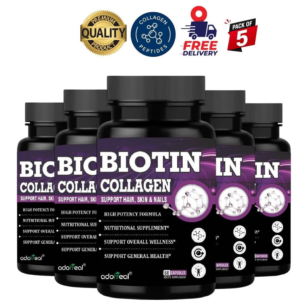 Ador.real Biotin 10000mcg 60 Caps Pack of 5 Hair Skin Formula