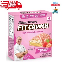 FITCRUNCH High Protein Baked Bar, Strawberry Strudel, 16g Protein, 1.62 oz, 4 Co