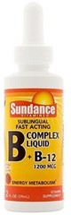 Sundance Sublingual Vitamin B Supplement Complex Liquid + B12 1200mcg 2oz 6 Pack