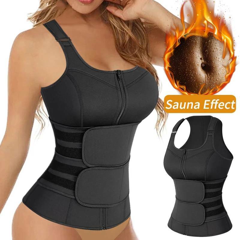 Women’s Sports Sauna Sweat Waist Trainer Vest Zipper Gym Slimming Body Shaper US