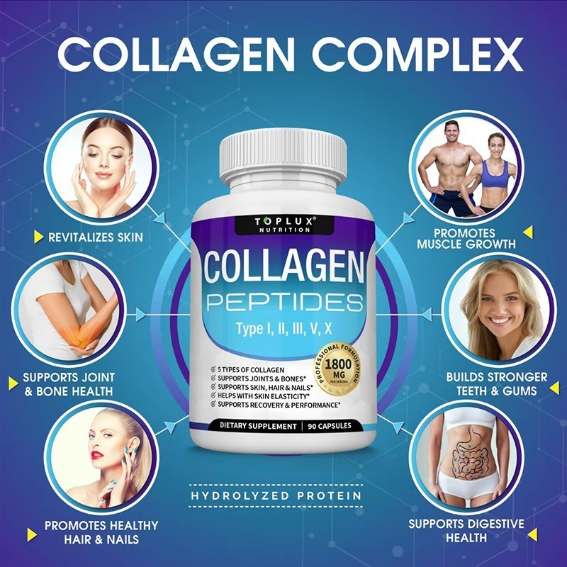 Premium Collagen Peptides 1800 MG Hydrolyzed Anti-Aging – Types I,II,III,V,X-+