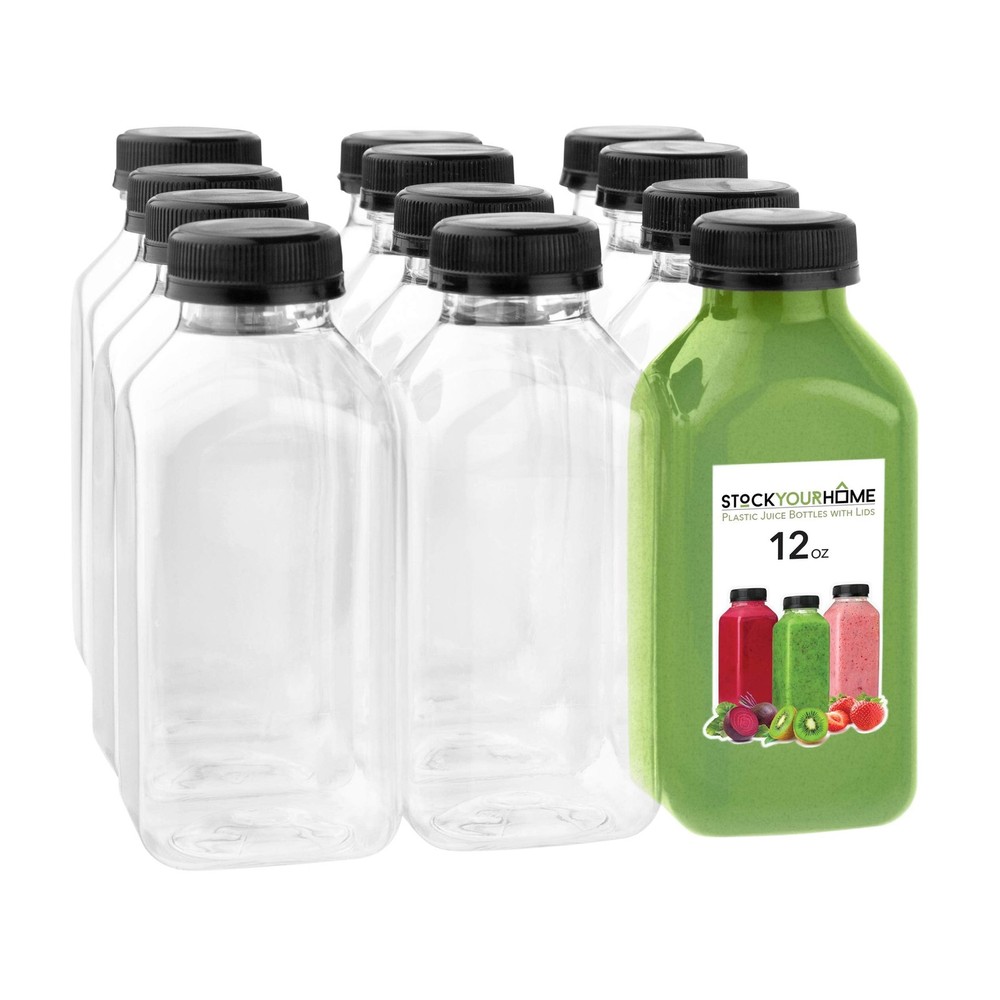 12 oz Juice Bottles with Caps for Juicing (12 pack) – Reusable Clear Empty Plast