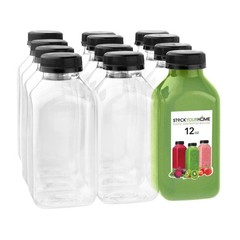12 oz Juice Bottles with Caps for Juicing (12 pack) – Reusable Clear Empty Plast