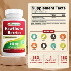 Hawthorn Berry Capsules 565 mg Extract Supplement Naturals 180 Count Capsules