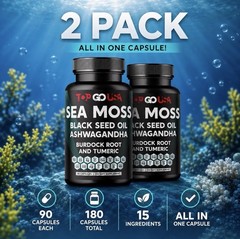 2 Pack Sea Moss Black Seed Oil Ashwagandha Burdock Root Turmeric 180 Capsules